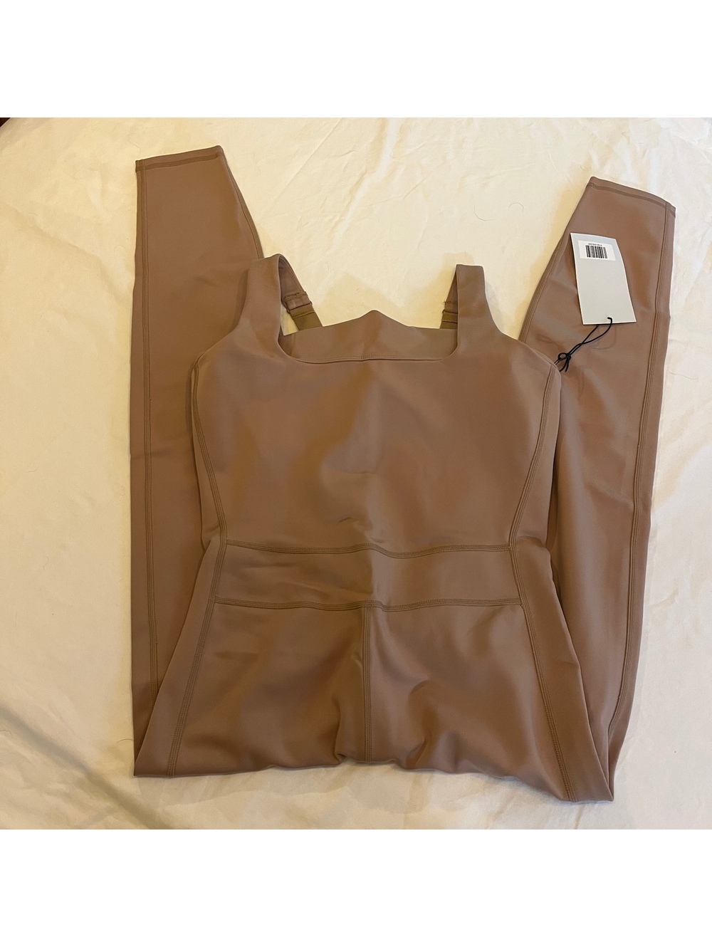 NWT Girlfriend Collective Luxe Paneled Unitard in Warm Sand - Size Medium